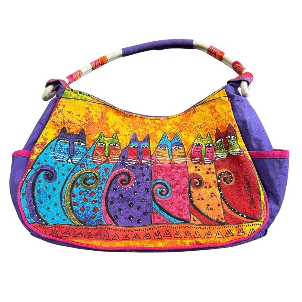 Laurel Burch Colorful Cat Shoulder Bag Purse Multicolor with Coin Purse